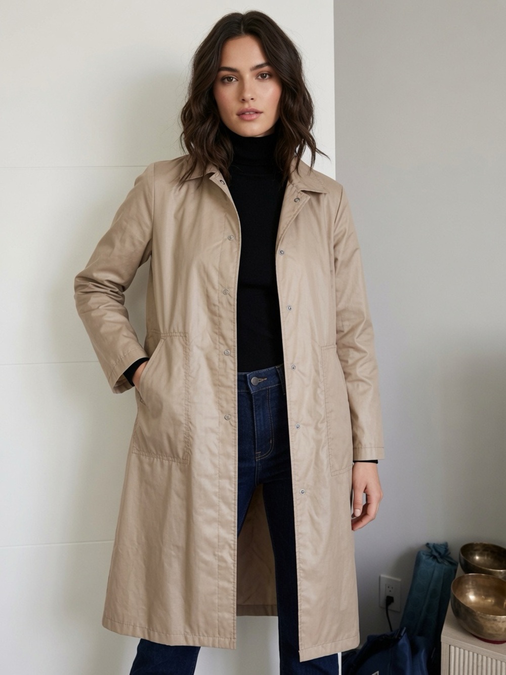Vintage Classic Beige Trench Coat - Women's Long Lightweight Rain 13  M